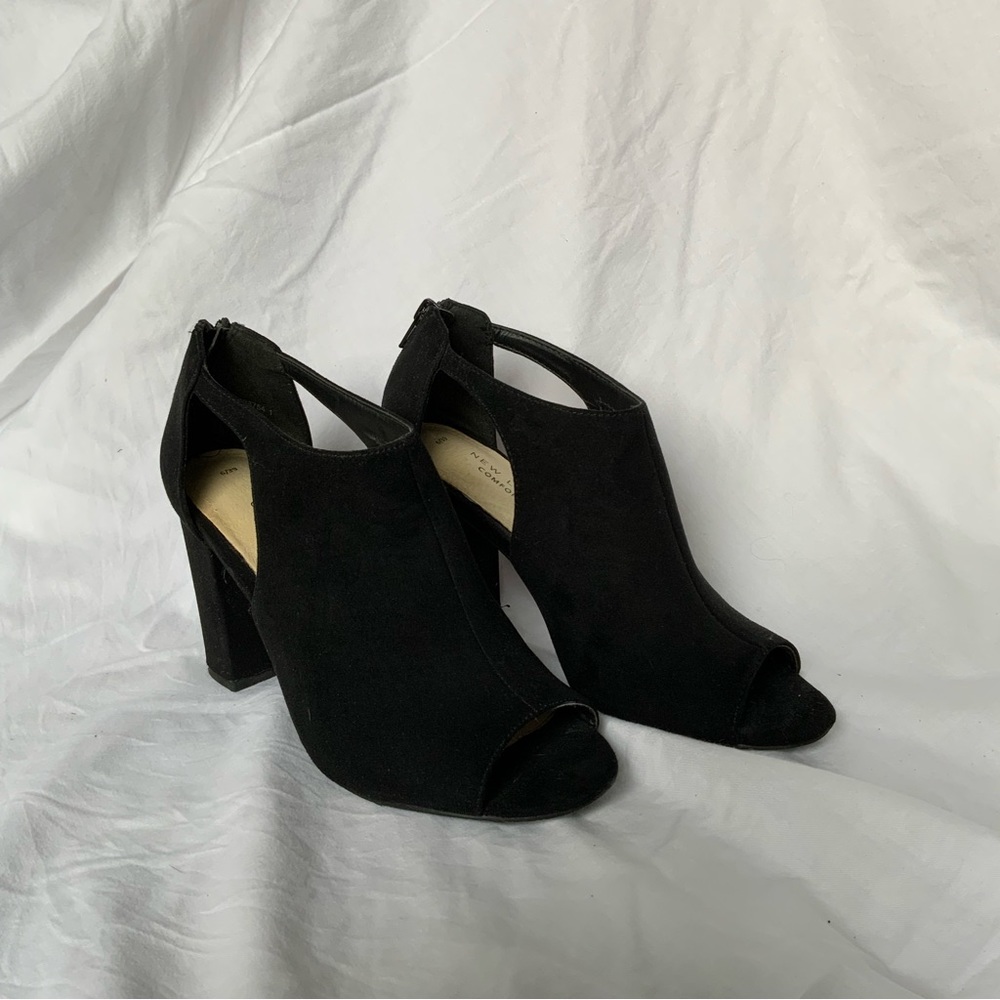 New Look UK Suede Black Block Heel Open Boots 8.5 size